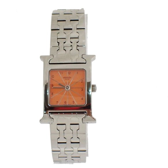 Authentic HERMES H Wristwatch HH1.210 Quartz Stainless Steel Silver Orange - Picture 1 of 12